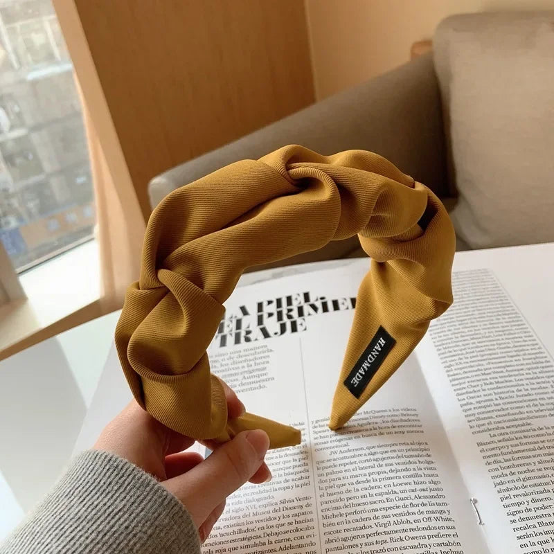 Korean Hair Accessories Solid Color Cotton Crumpled Women's Head Hoop Wide Bezel Makeup Hairbands for Ladies Headwear 2025NEW