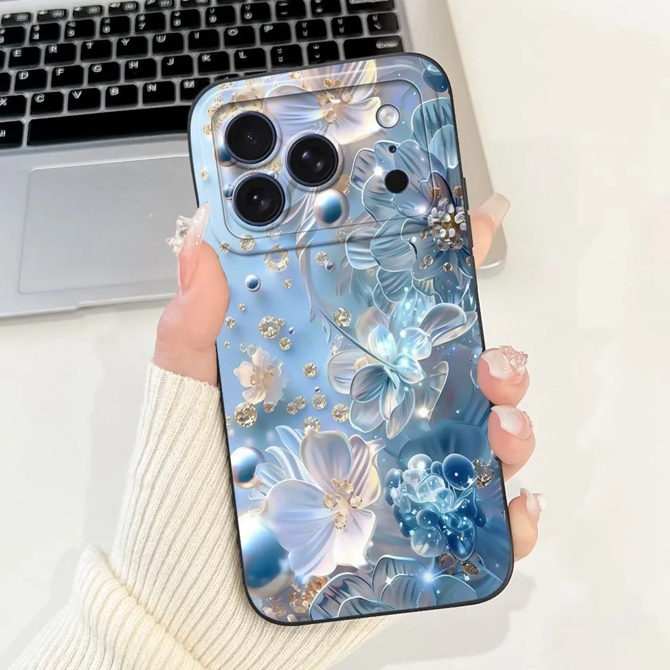 For iPhone 17 Pro Case Silicone Luxury Flowers Cute Kawaii Funny Painted Cover For iP 17 Pro Phone Case A3256 A3522 A3523 A3524