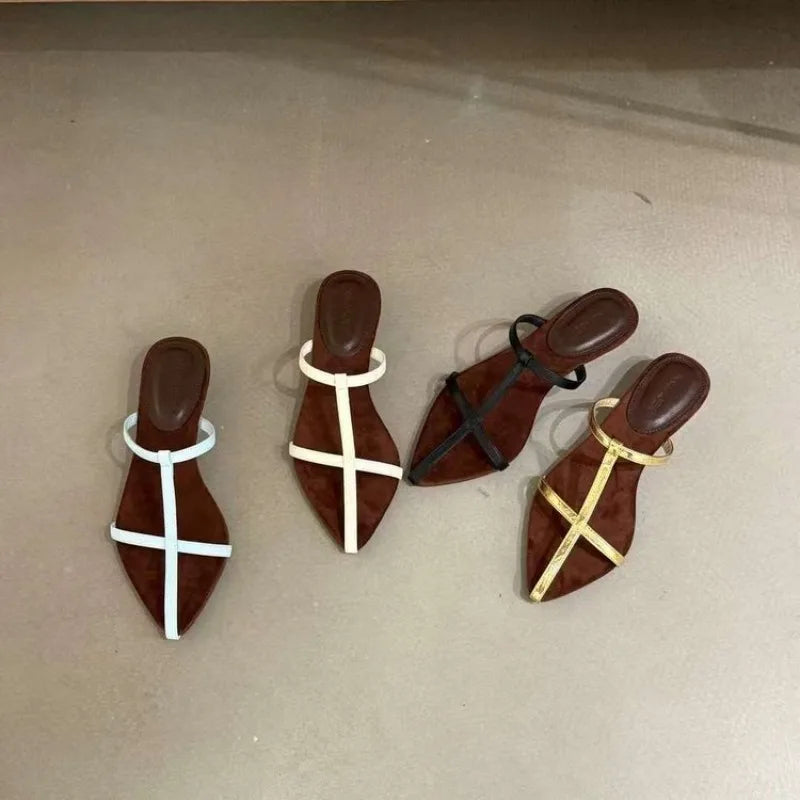 Pointed Toe Women Slippers Designer Heeled Sandals Sexy Woman Shoes 2025 Summer New Fashion Flip Flops Slides Chaussures Femme