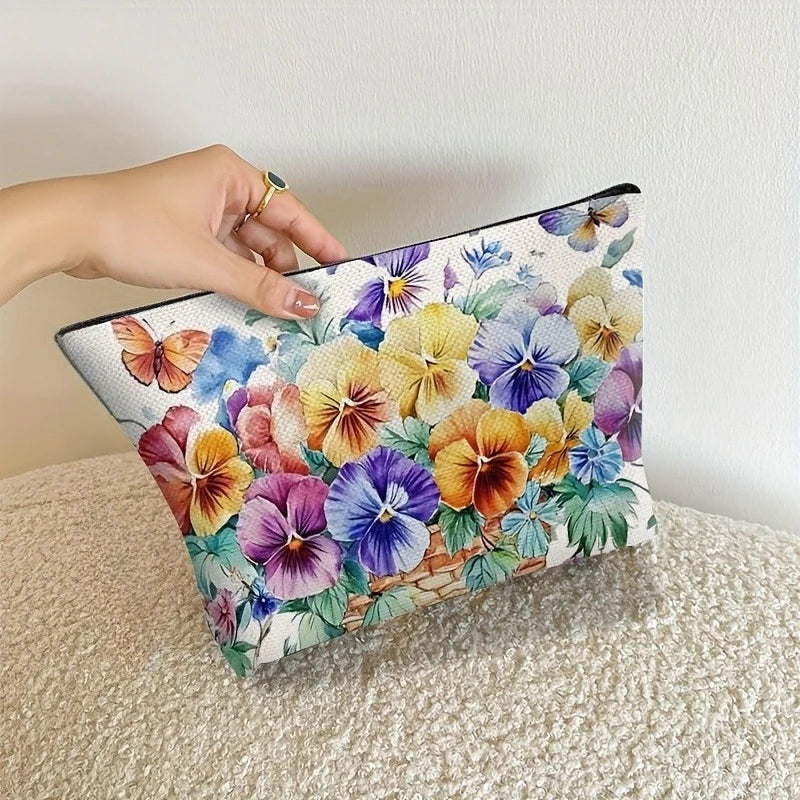 1pc Floral Makeup Bag - Elegant Women'S Cosmetic Organizer with Zipper Closure, Large Capacity Makeup Pouch