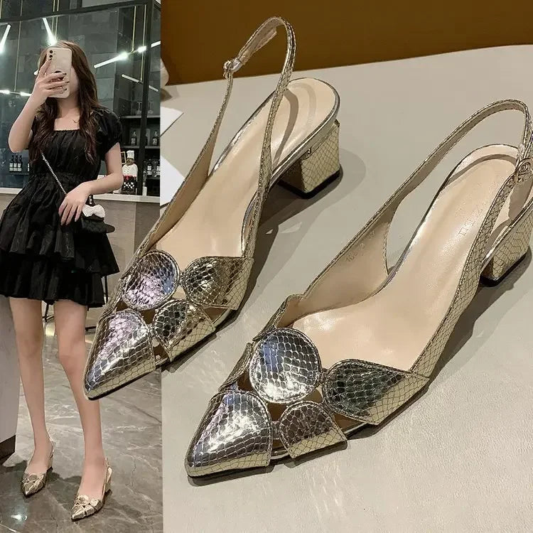 Fashionable Korean Style Women's Sandals 2025 Summer New High Heel Shoes With Shallow V-Neck And Ankle Strap Rubber Sole