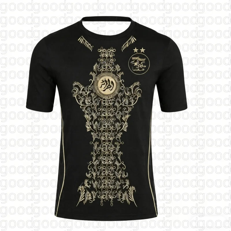 Algeria Team Away Jersey Season_ Men's and Women's Fashionable Top T-shirt with A Fusion of Green Background Family Kids Tees 26