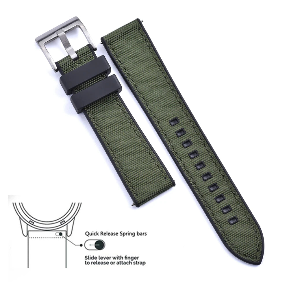 High Quality FKM Canvas Watch Strap 20mm 22mm Hybrid Fluoro Rubber Nylon Watchbands Quick Release For Each Brand Diving Watches