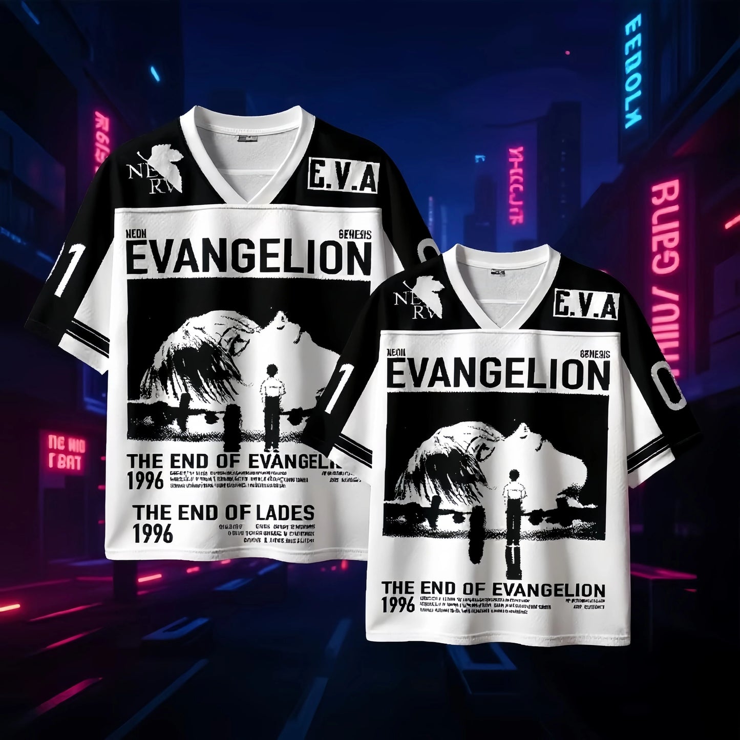 Neon Genesis Evangelion Anime V-Neck Jersey 3D Print Oversized Streetwear Harajuku Tops for Men Women 2026 New Gift for Fans