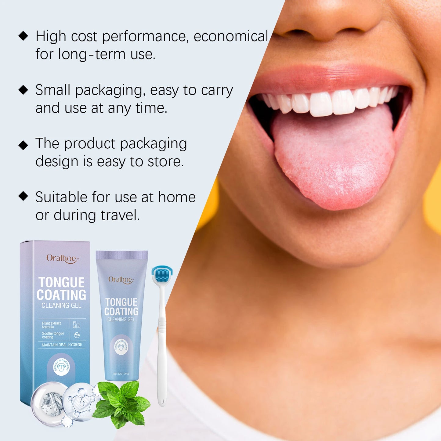 Tongue Cleaning Gel with Toothbrush for Remove Tongue Coating Eliminate Bad Breath Fresh Breath Inhibit Oral Bacteria Oral Care