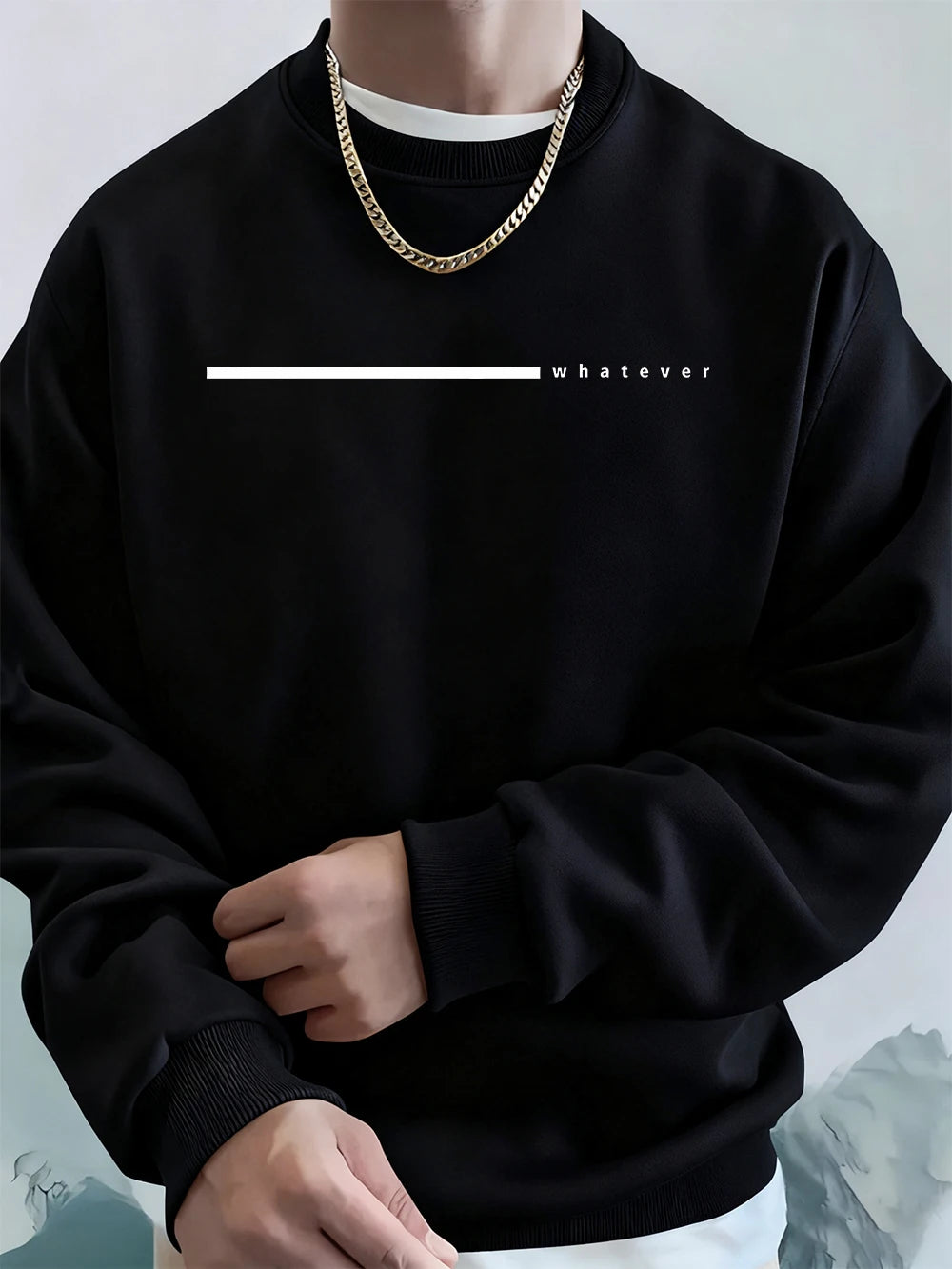 Simple Whatever Letter Printed Men'S Sweatshirt Winter Loose Hoodie Sports Crewneck Fleece Warm Sportswears Basics Men Clothes