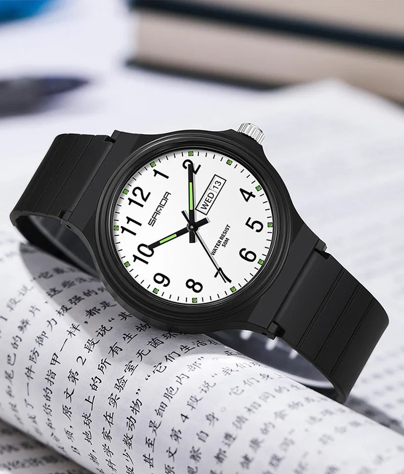 SANDA 9072 Fashion Students Quartz Watch New Design Soft TPU Strap Water Resistant Outdoor Sports Wrist Watches for Man