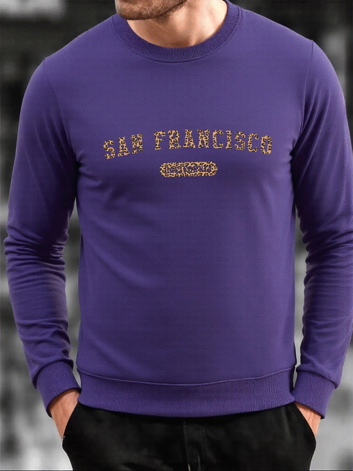 San Francisco California Print Men Hoodless Shirt Soft Loose O-Neck Sweatshirt Fashion Fleece Pullover Autumn Male Tracksuit