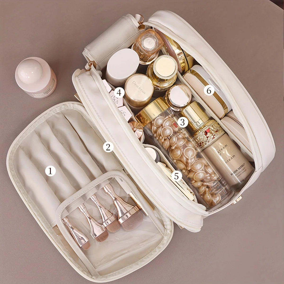 Multifunctional Makeup Bag For Women PU Leather Large Capacity Portable Double Zipper Travel Makeup Brush Toiletries Storage Bag