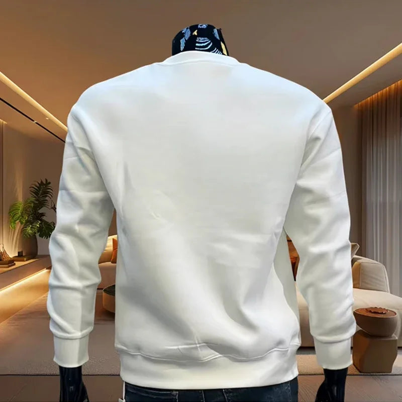 Black Letter Printed Mens Hoodie Classic Crew neck Long Sleeve Pullover Sweatshirt Autumn Spring Casual Warm Fashion Daily Wear
