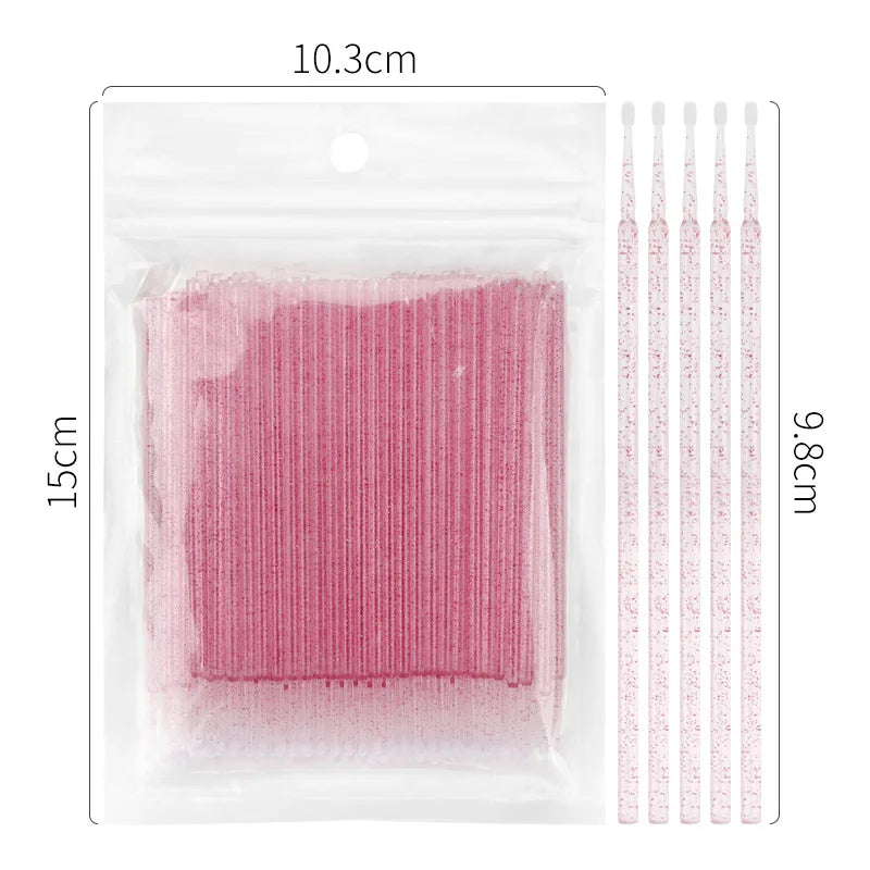 100Pcs Crystal Eyelash Cleaning Brush Lashes Extension Micro Cotton Swab Lash Removing Microbrush Beauty Makeup Tools