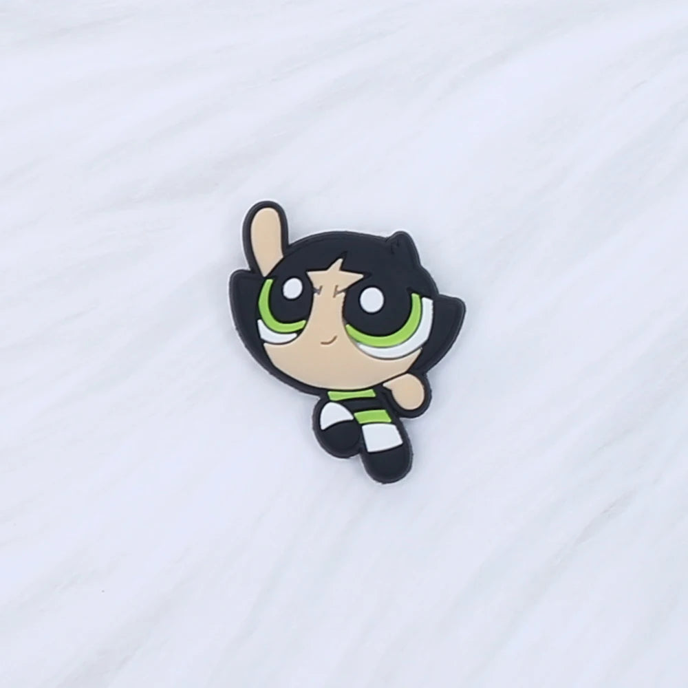 1-9pcs Power Girl Cartoon PVC Shoe Charms DIY Sandals Shoe Buckles Pins Series Shoe Decoration Accessories Friends Gifts