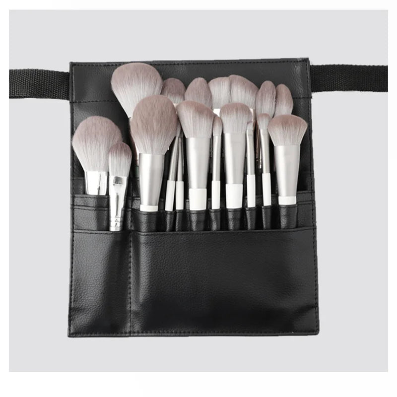 Multi-function Black PU Leather Cosmetic Bag Waist Bag Makeup Brush Bag With Belt For Professional Makeup Artist Large Capacity