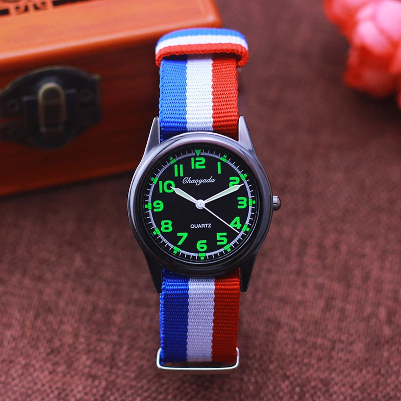Chaoyada Woman Man Color Stripe Canvas Strap Wrist Watches Children Child Boys Girls Students Fluorescent Digital Test Watches