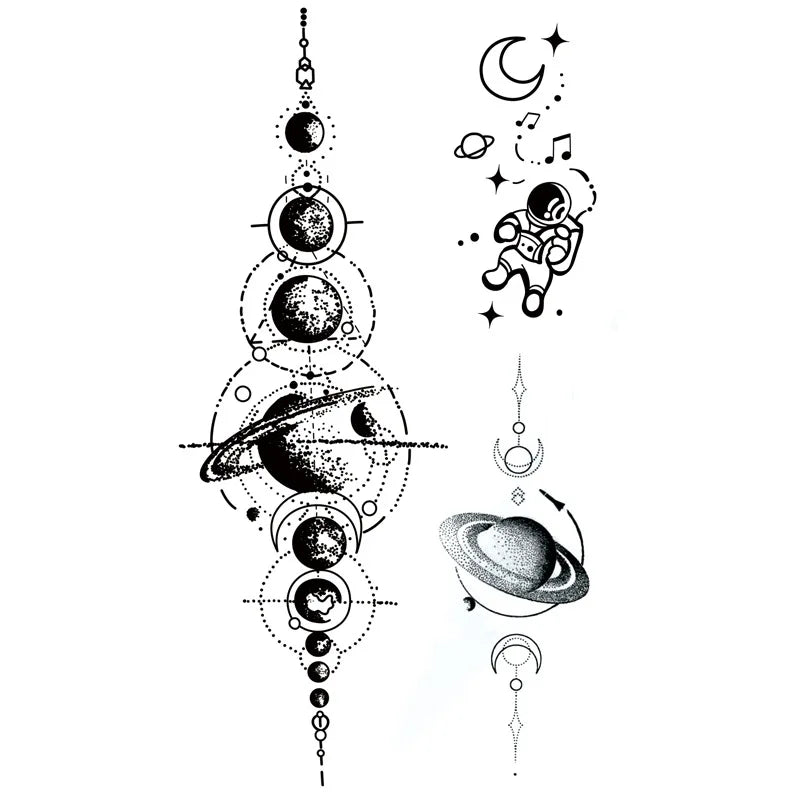 Tattoo Sticker Sun Moon Planet Temporary Waterproof  Flash Makeup Hand Arm Neck Fake Fake Body Art for Men Women