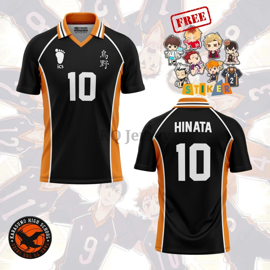 Custom Name Haikyuu Karasuno High Hinata 10 Jersey Men Women Anime Volleyball Uniform Short Sleeve V-Neck Polo Sport T-Shirt