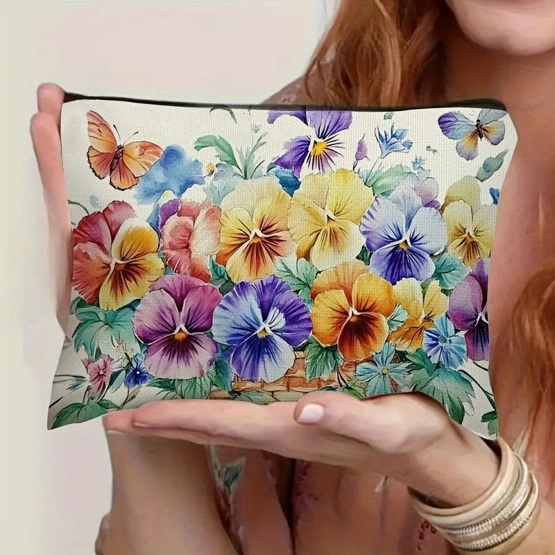 1pc Floral Makeup Bag - Elegant Women'S Cosmetic Organizer with Zipper Closure, Large Capacity Makeup Pouch