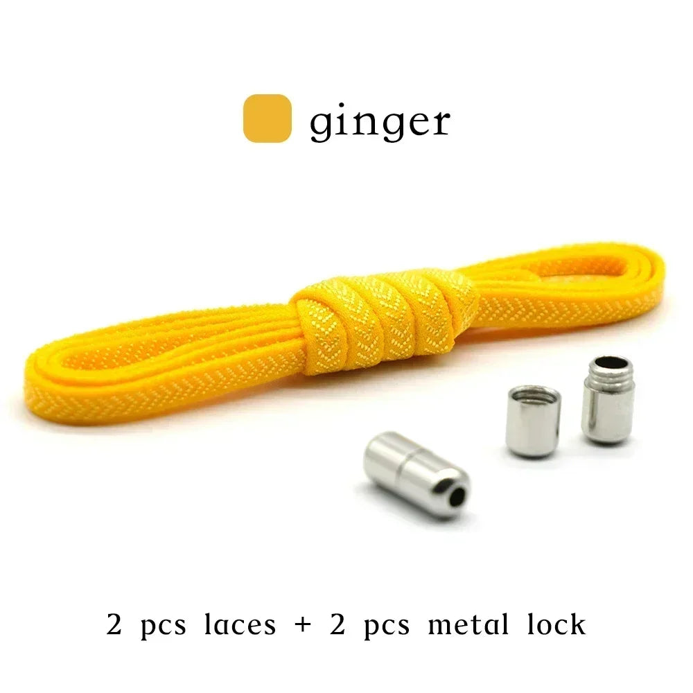 No Tie Shoelaces with Metal Lock – Flat Elastic Shoe Laces for Adults and Kids Sneakers, Quick Wear Shoe Strings for Lazy Day