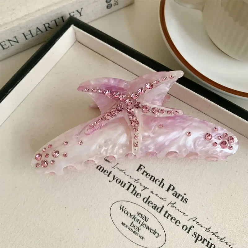 1pcs YHJ Starfish Hair Claw for Women Rhinestone Acetate Claw Clip Vacation Jewelry Hair Clip Trendy Claw Clips Hair Accessories