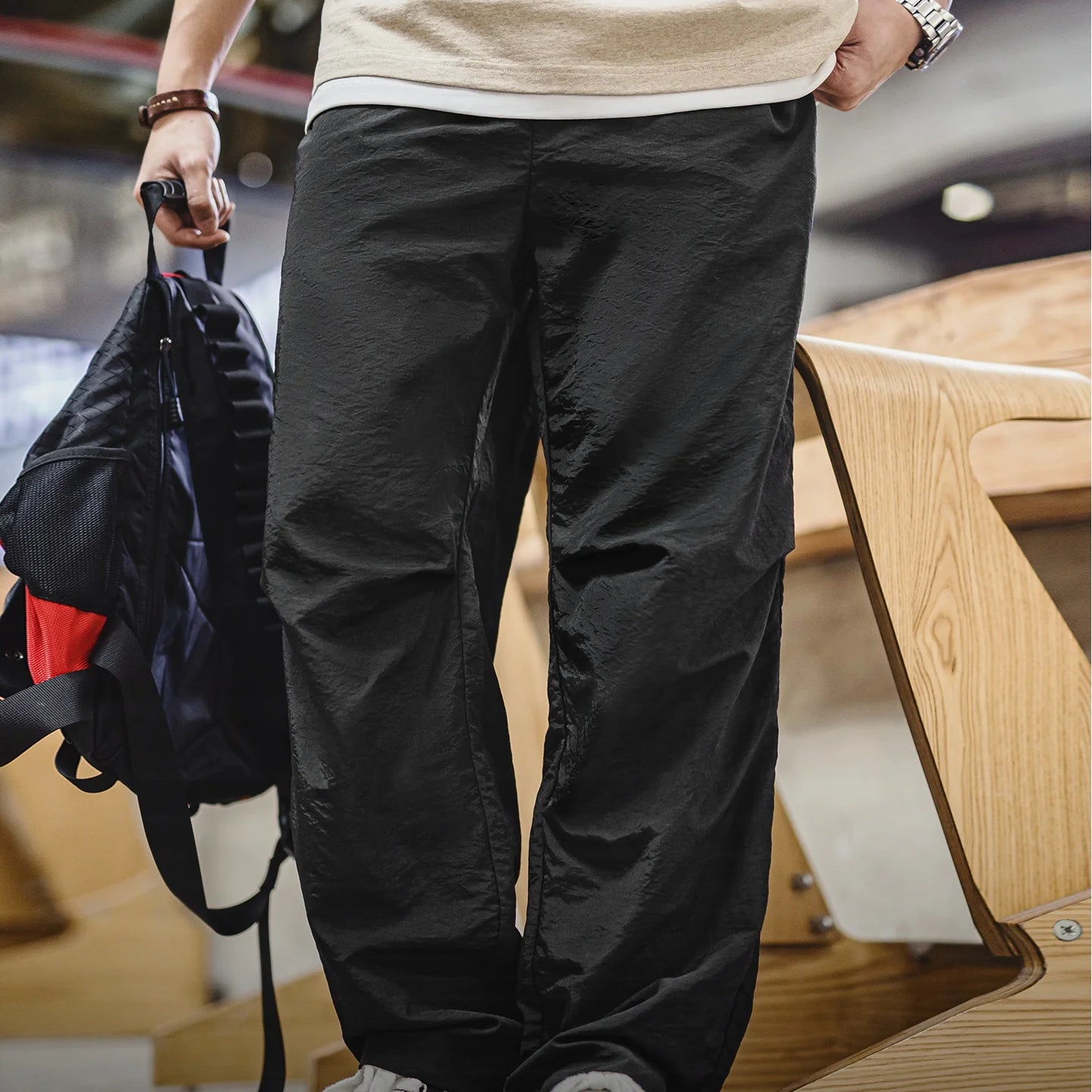 Maden Men's Field Cargo Pants Lightweight Nylon Straight Leg Tactical Workwear Casual  Elastic Waist Trousers for Spring Summer