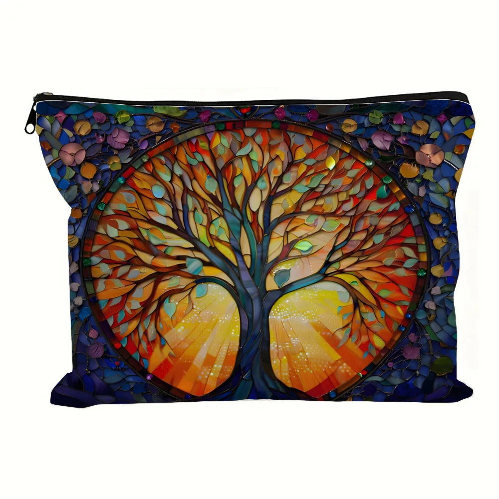 Animal Tree Printing Cosmetic Bag Foldable Lightweight Zipper Closure Makeup Bag for Women and Girls