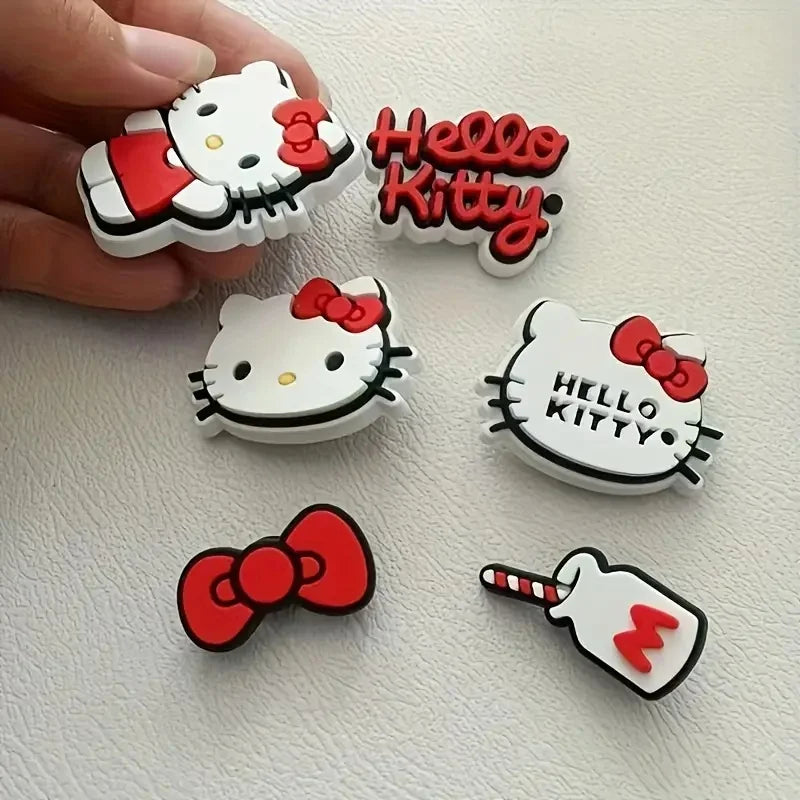 New Sanrio HelloKitty Cute 3D Shoe Charms with Bowknots Fashionable Cartoon Accessories for Clogs & Sandals DIY Decor & Gift