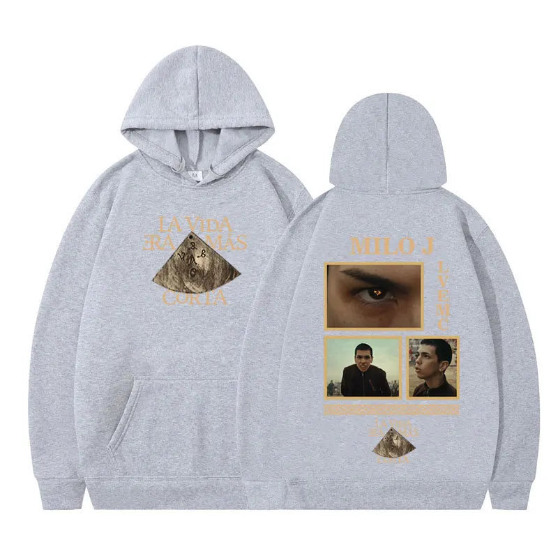 Rapper Milo J La Vida Era Mas Corta Album Graphic Hoodie Men Women Harajuku Pullover Long Sleeves Thick Hip-hop Loose Sweatshirt