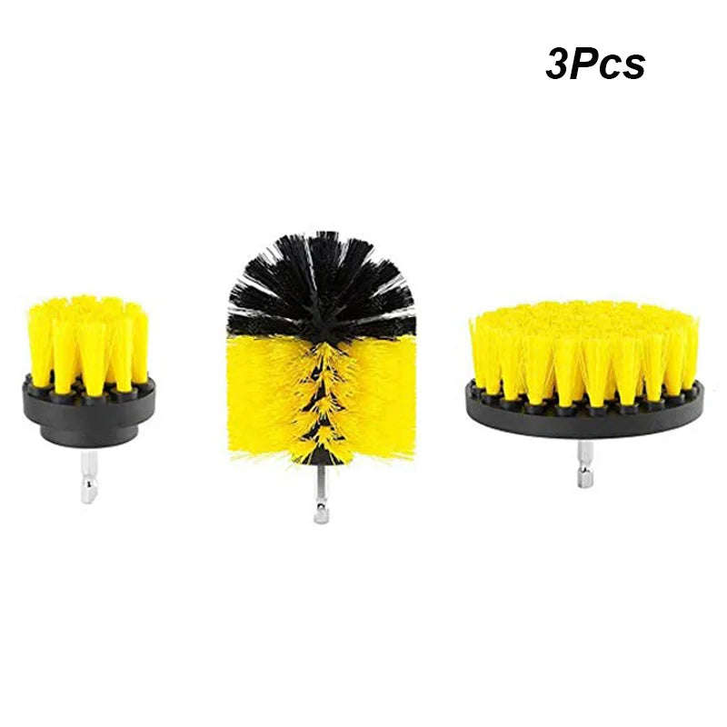 UNTIOR 3Pcs/Set Electric Scrubber Brush Drill Brush Kit Plastic Round Cleaning For Carpet Glass Car Tires Nylon Brushes
