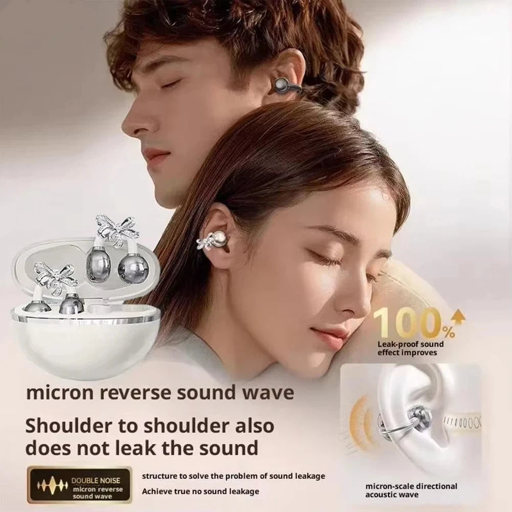 Vivo Wireless Bluetooth Open Ear Headphones Clip-on Earbuds with Detachable Crystal Bowknot Earrings For Sports Fitness Workouts