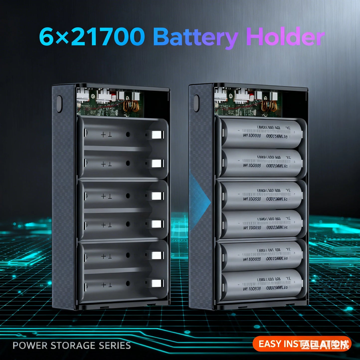 6×21700 DIY Power Bank Case - 100W PD Fast Charging, Tool-Free Removable Shell for Laptop & Multi-Device