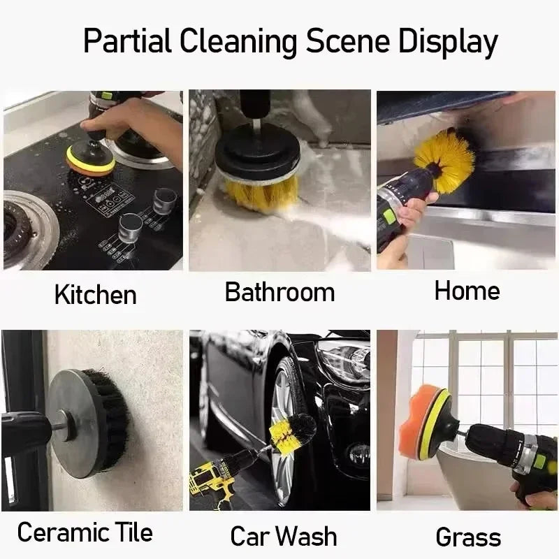Electric Scrubber Brush Drill Brush Kit Power Drills Scrubber Brush & Rod  For Carpet Glass Car Tires Nylon Brushes 2/3.5/4''