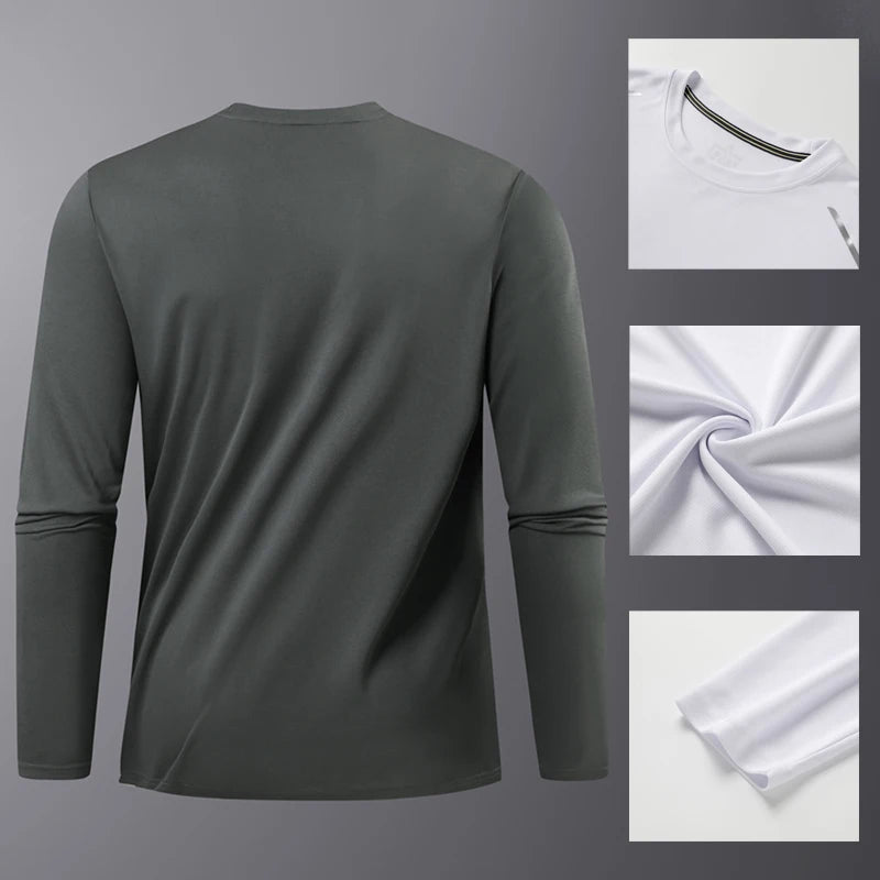Long-Sleeved Ice Silk Breathable Running Top Round Neck Fitness Wear Quick-Drying Sports T-Shirt Thin Casual Quick-Drying