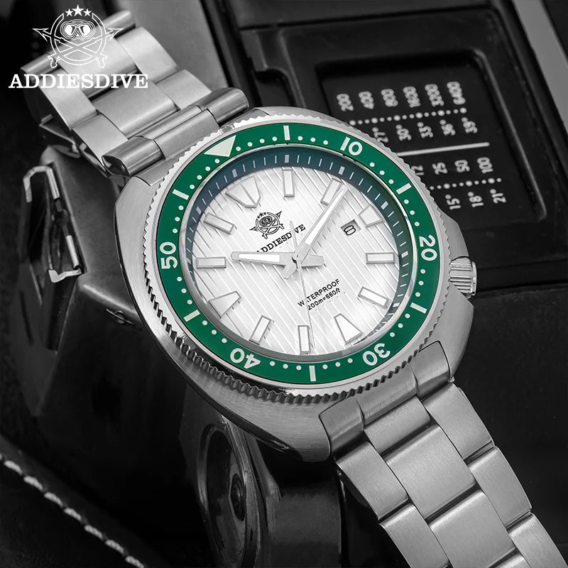 ADDIESDIVE Japan 2115 Sapphire Crystal Men's Watch Waterproof Stainless Steel Quartz Watches Ceramic Bezel Super Luminous Clock