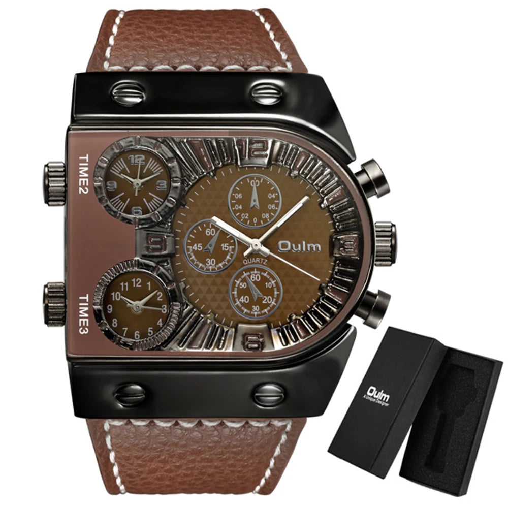 Men's Watches Mens Quartz Casual Leather Strap Wristwatch Sports Man Multi-Time Zone Military Male Watch Clock Relogios