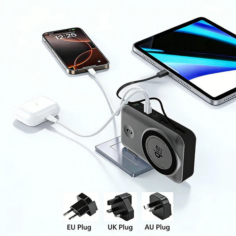 Solid-state Battery 65W GaN USB C Charger Power Bank Qi2.2 25W Magnetic Wireless Fast Charger for iPhone iWatch Laptop Powerbank