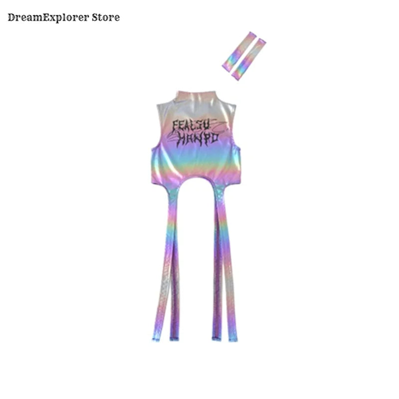 Girls Hip Hop Shiny Crop Top Silver Cargo Pants Kids K-pop Jazz Stree Dance Clothes Sets Children Streetwear Girl Group Costume