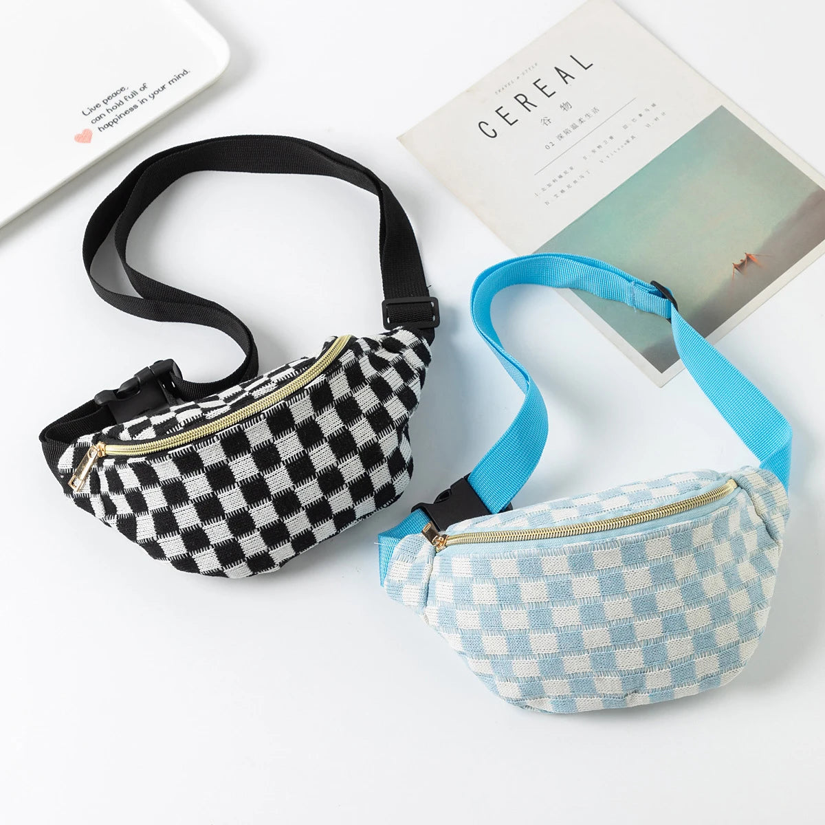 Checkered Waist Bag, Adjustable Belt Storage Bag, Small Crossbody Bag, Portable Travel Makeup Bag, Cute Plaid Pattern Makeup Bag