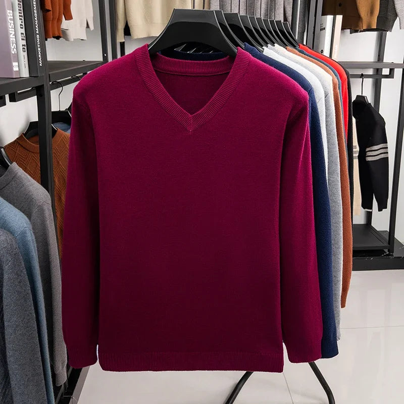 2026 Men's V-Neck Basic Solid Color Sweatshirt Warm Autumn Knitted Oversize Pullover Elastic round Neck Sweater for Casual Wear