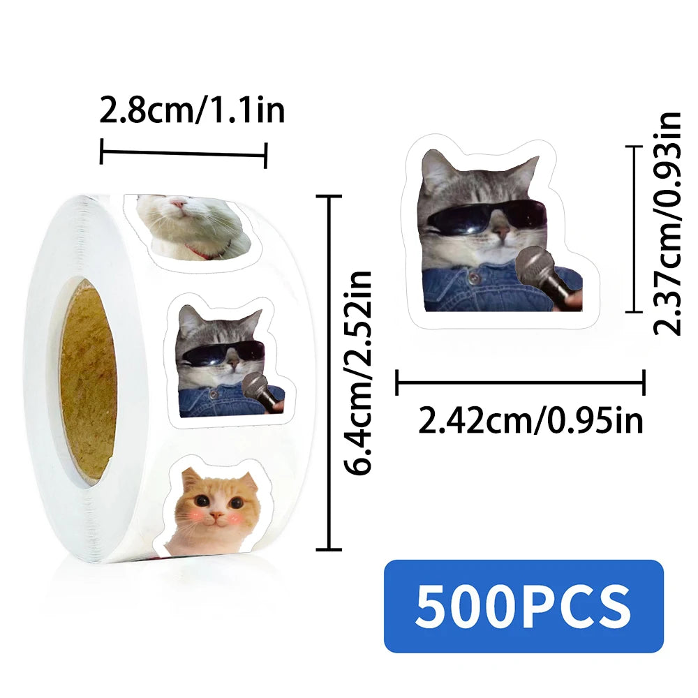 500PCS Cute Abstract Cat MEME Graffiti Roll Stickers Phone Case Notebook Water Cup Guitar Storage Box Decorative Stickers