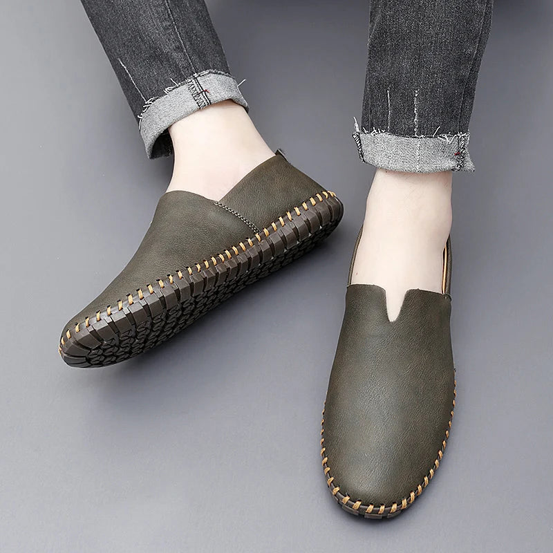 Jumpmore New style casual handmade moccasins Leather loafers Men Driving Shoes Size 39-48