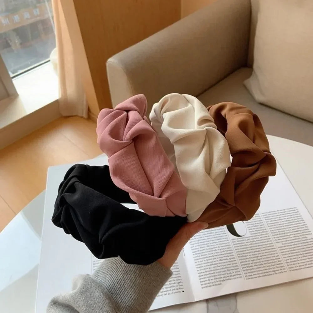 Korean Hair Accessories Solid Color Cotton Crumpled Women's Head Hoop Wide Bezel Makeup Hairbands for Ladies Headwear 2025NEW