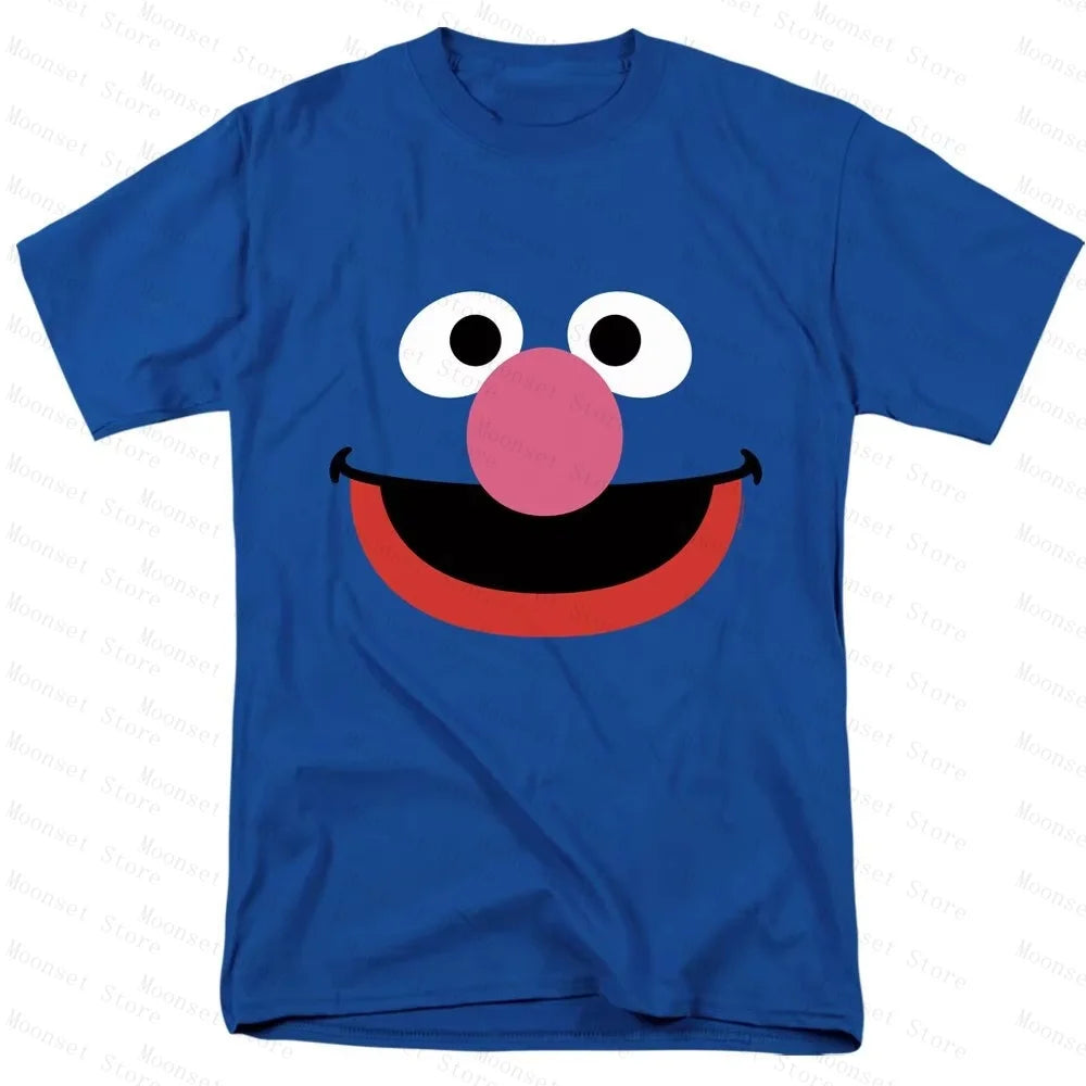 Sesame Street Elmo Large Face T-shirt High Quality Casual Couple Street Sports T-shirt Kids Tshirt Men's Shirts Woman t-shirts