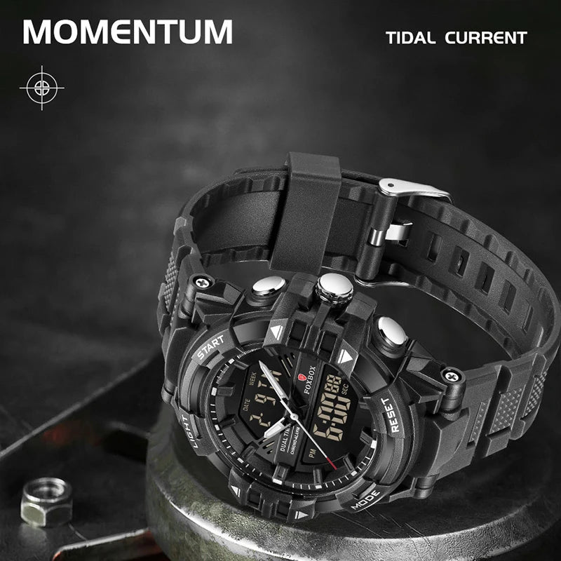 FOXBOX Outdoor Electronic Watch Fashion Casual Sports Silicone Dual Time Displsy Men's Watches 5Bar Waterproof Alarm Chronograph