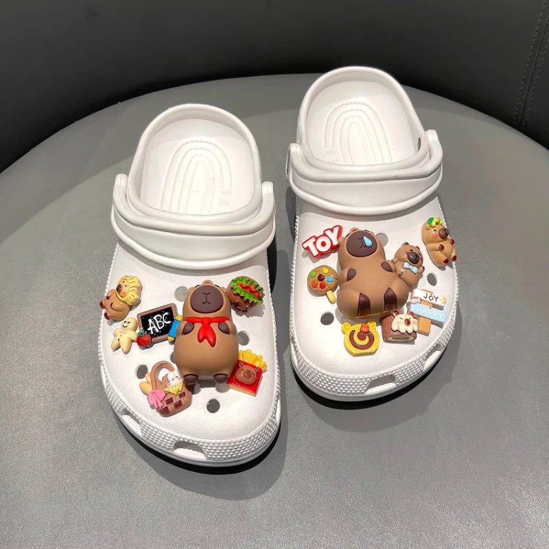 Yummy Food Theme Capybara Shoes Charms Set For Accessories Plastics Decorations Summer Sandals Detachable For Party Gifts