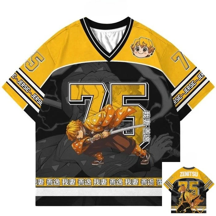 Demon Slayer Zenitsu Agatsuma Anime Series Fashion 75 Jersey Oversize Kpop Baseball Hockey Outfit T-shirt Daily Unisex Tops Tees