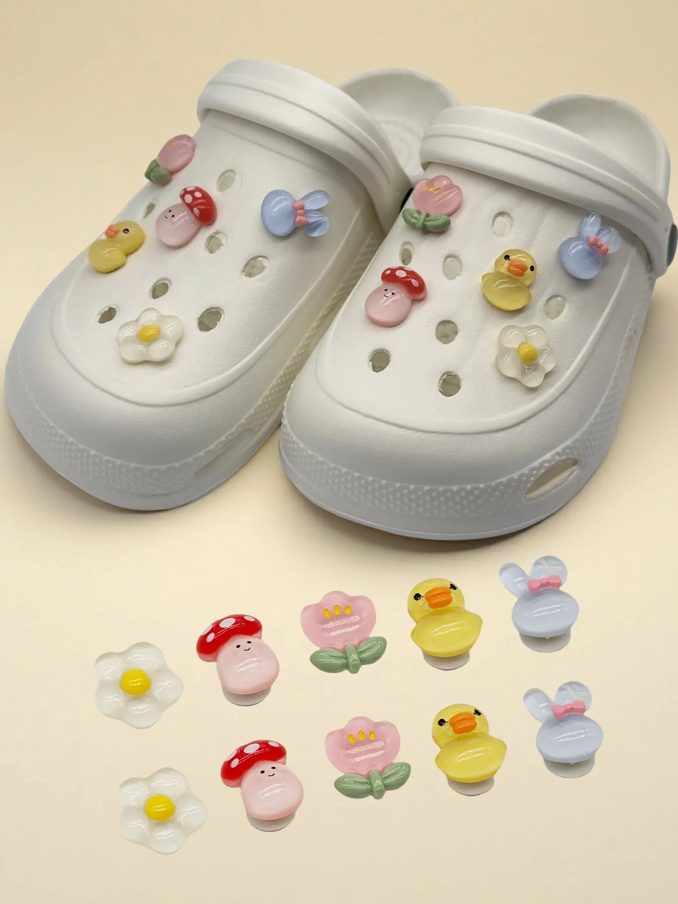 10Pcs Transparent Duck, Rabbit, Mushroom, Flower Shoe Charms Decorations, Suitable for Clogs, Beach Sandals