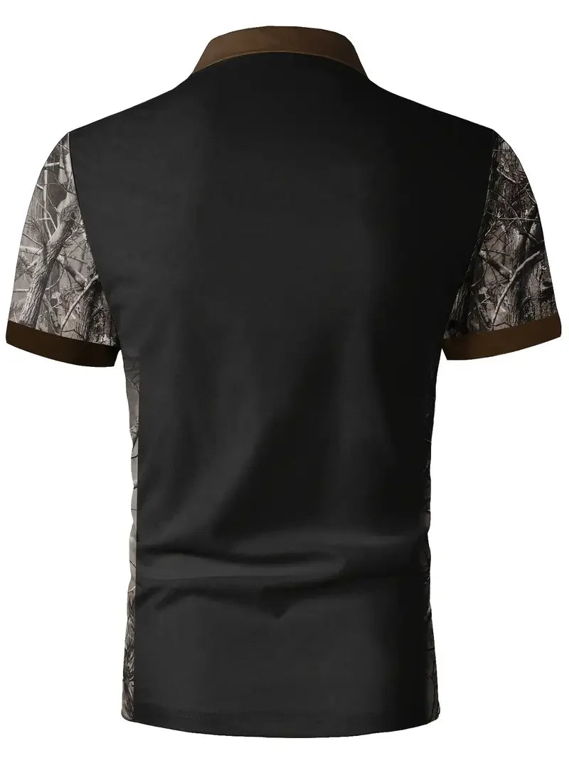 New color blocking camouflage printed short sleeved polo shirt summer fashion men's wolf print casual sports T-shirt
