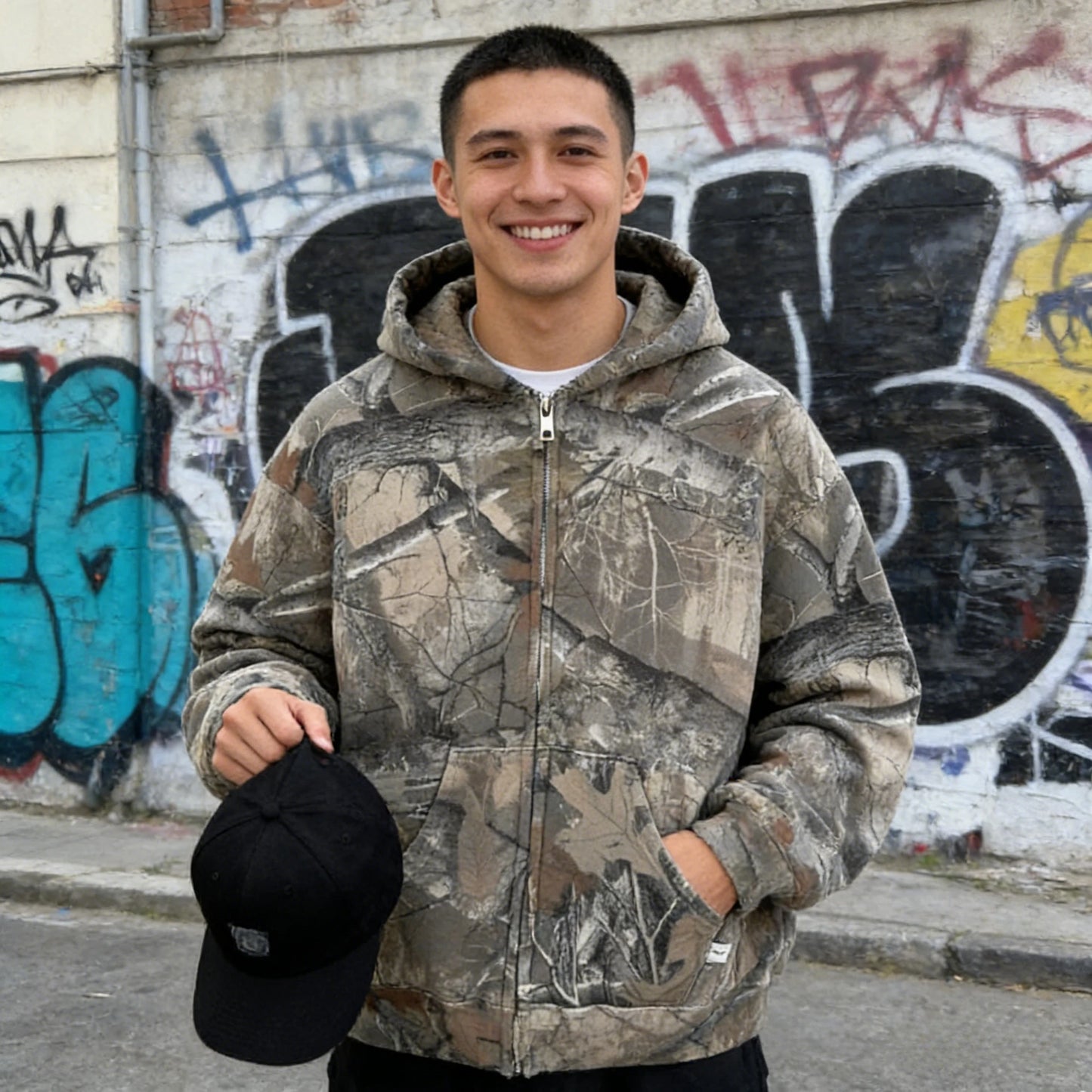 Sweatshirt Hoodie Y2K Retro zip up Camouflage Pattern zipper High Street Hip Hop Streetwear Oversized Unisex Camo Hoodie
