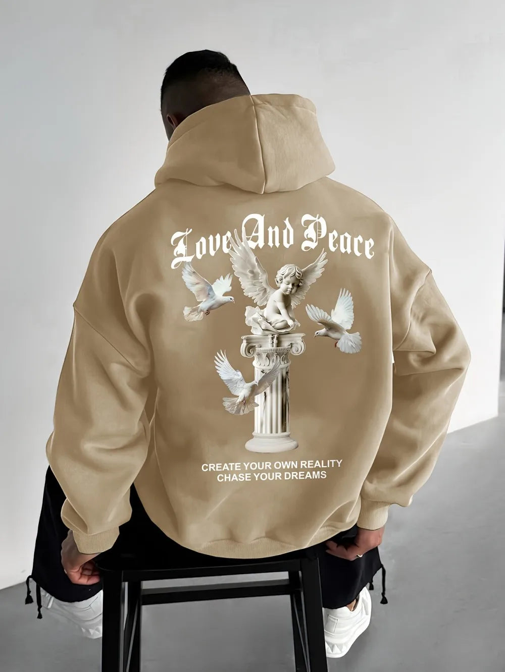Hot selling autumn fashion men's little angel printed micro elastic comfortable hooded sweatshirt outdoor high street clothing
