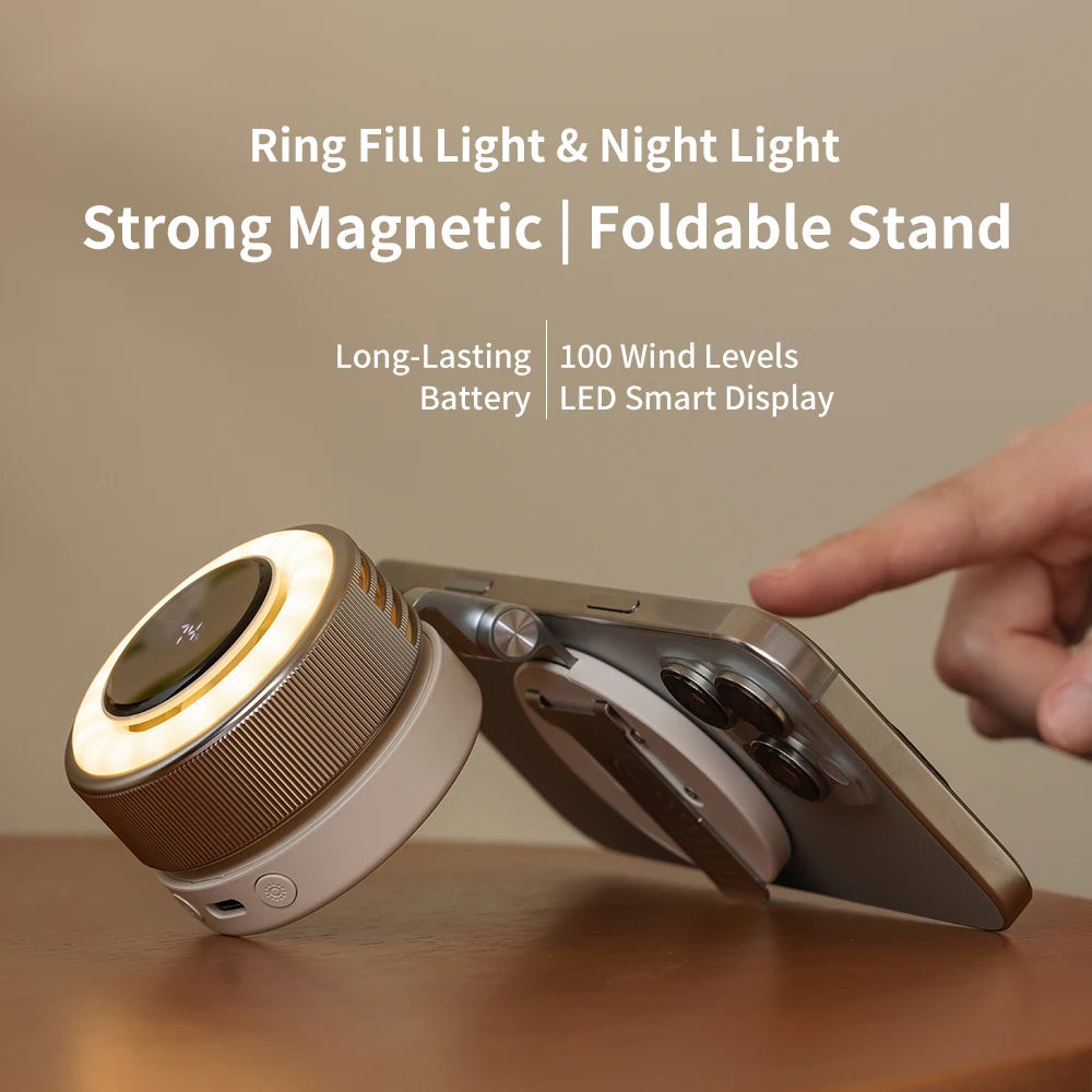 Portable Fan Mini Fan For Home Outdoor USB Rechargeable Magnetic Lamp Fan Rotating Collar Clamped Bladeless Bracket Fan